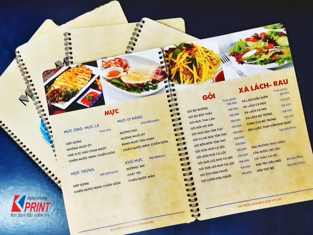 menu giấy nhựa cho nhà hàng