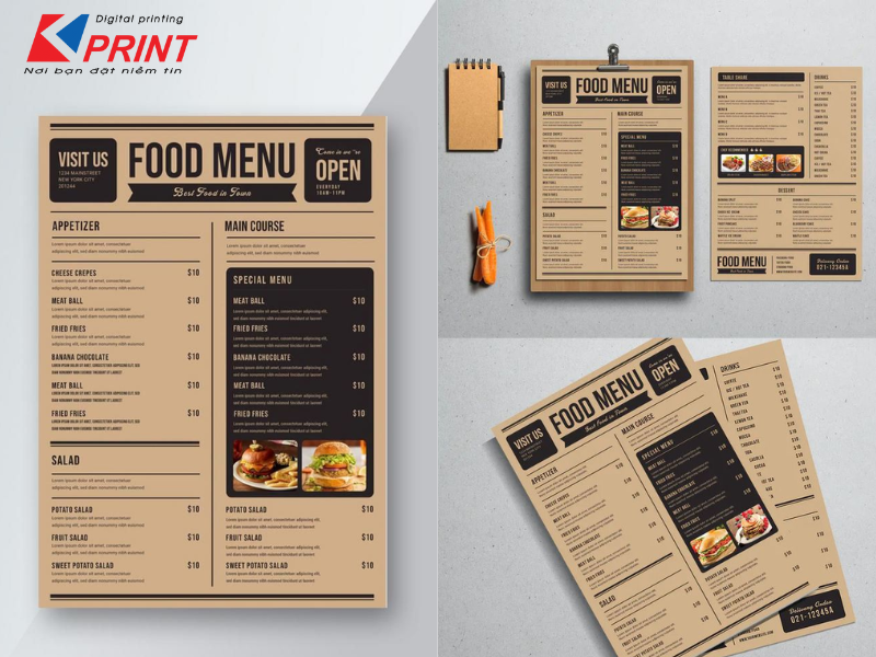 in menu giấy kraft